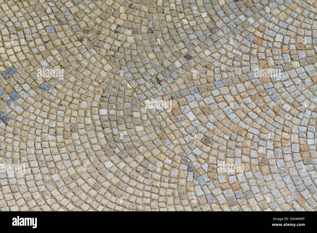 Granit-Kopfsteinpflaster Straße (Textur) Stockfoto