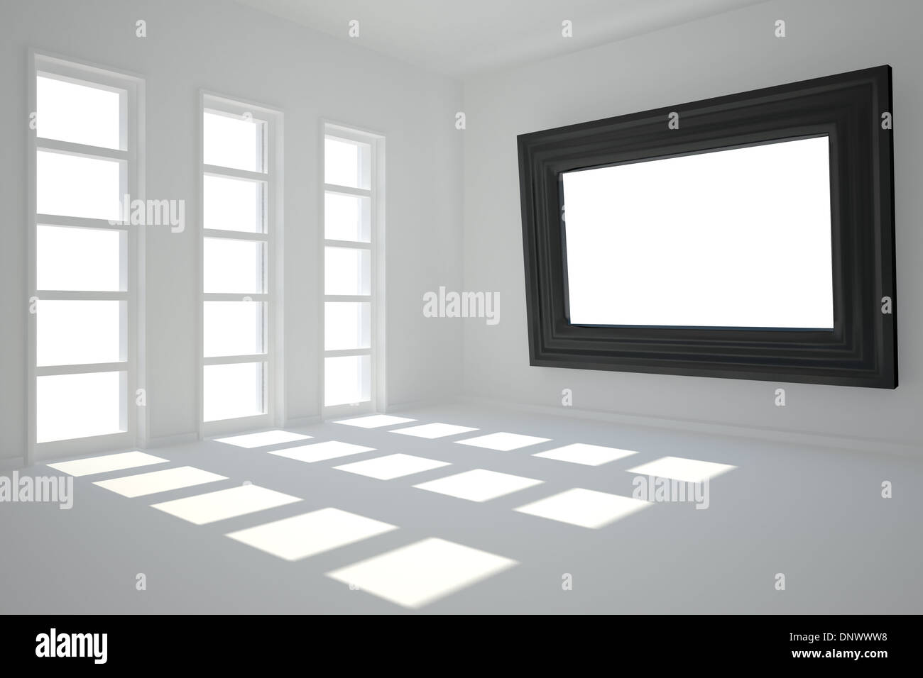 Digital erzeugte Zimmer mit Bilderrahmen Stockfoto