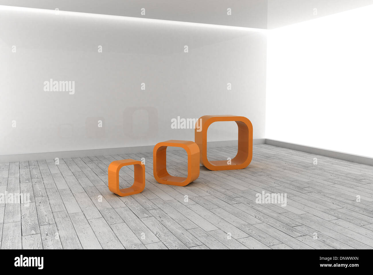 Orange Strukturen in einem grauen Raum Stockfoto