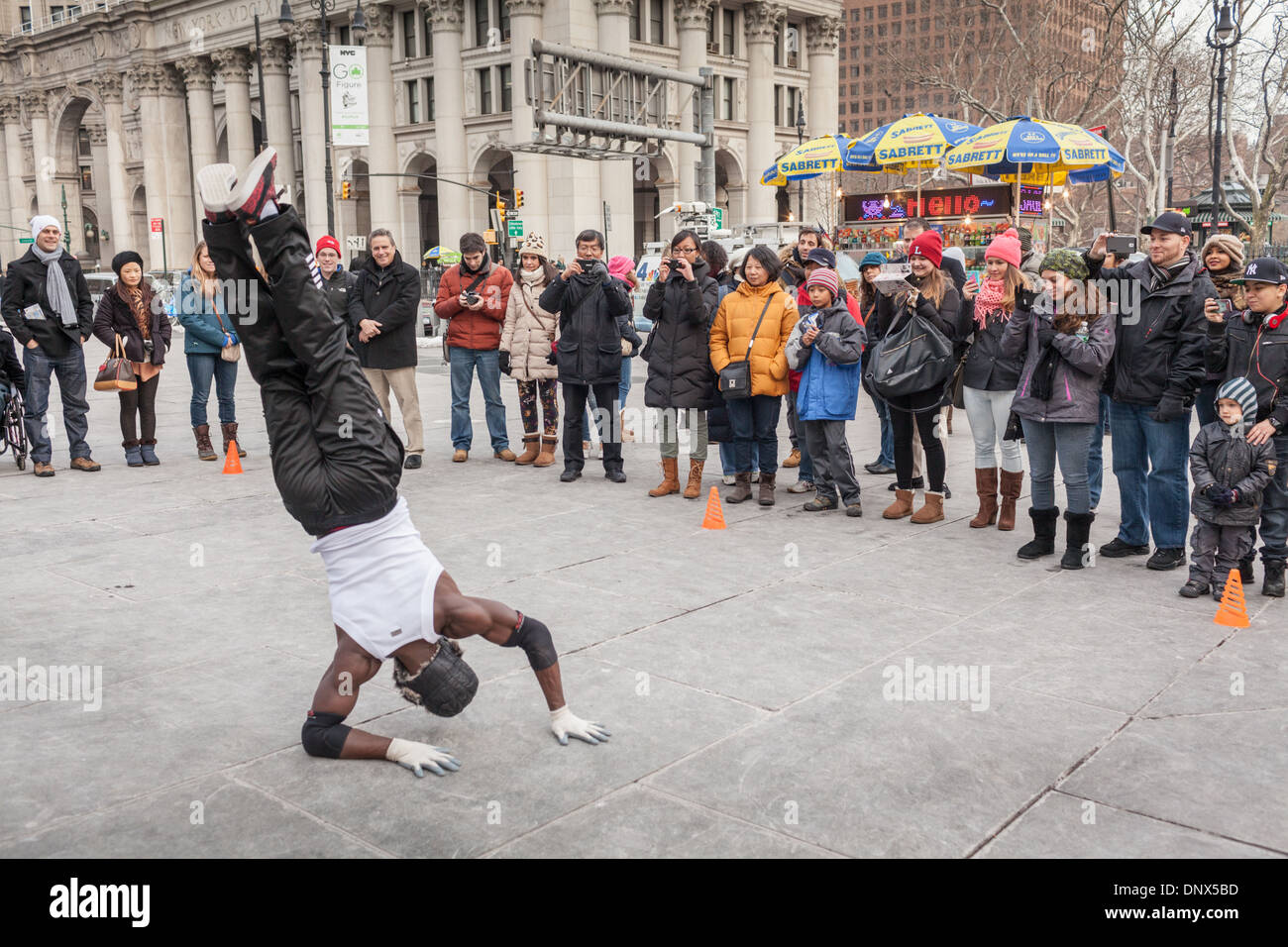 Straßenkünstler im Financial District, senken Sie New York City Stockfoto