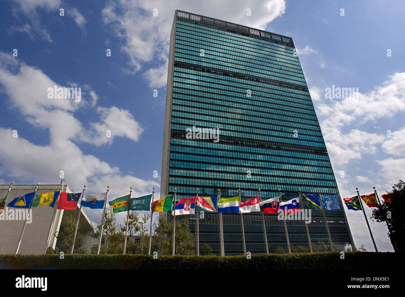 Gebäude der Sitz der Vereinten Nationen im unteren Midtown. Zwischen der 42. und 48th Street an der 1st Avenue. Stockfoto