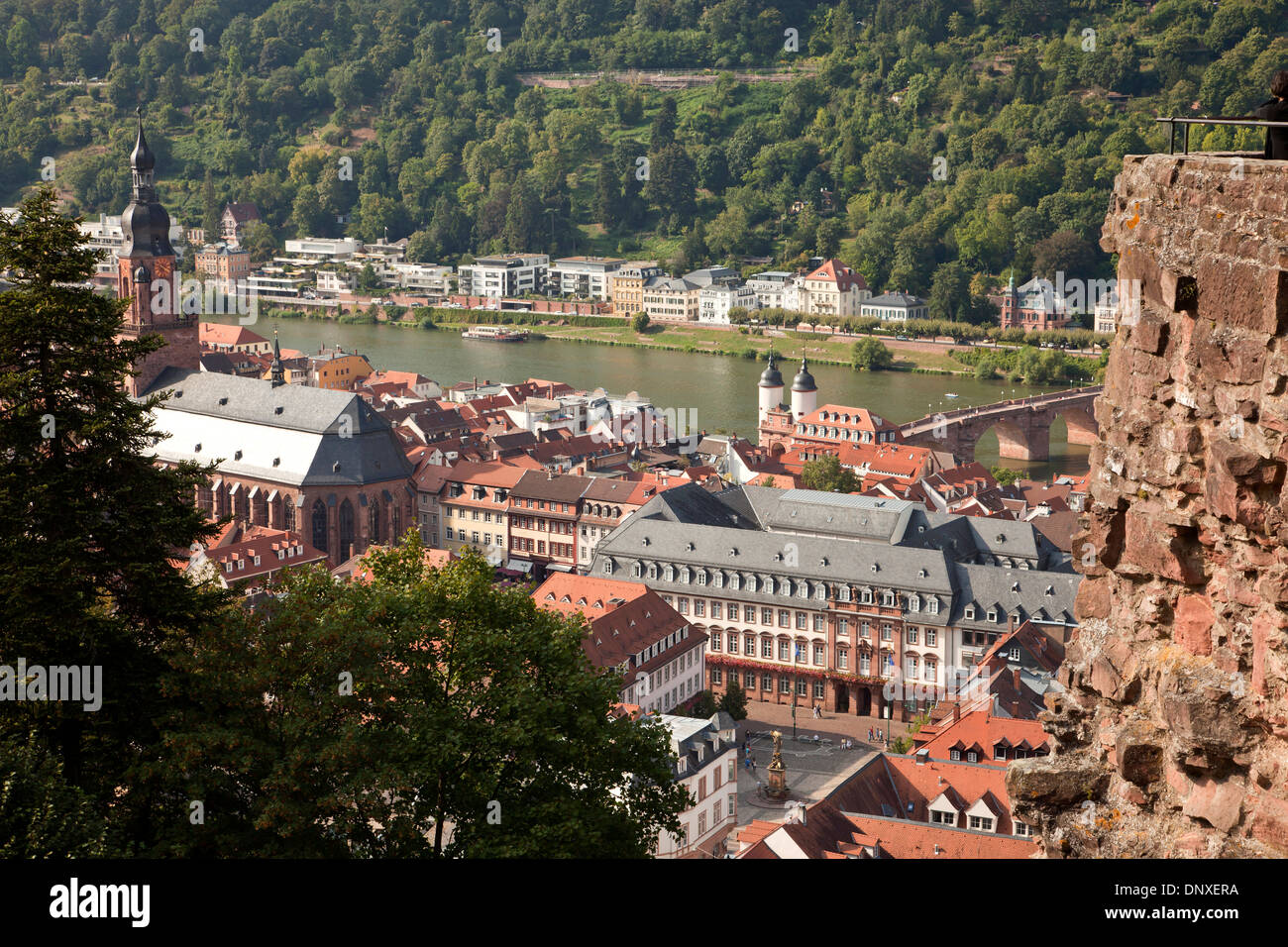 Blick von der Burg über der alten Stadt und Neckar River in Heidelberg, Baden-Württemberg, Deutschland Stockfoto
