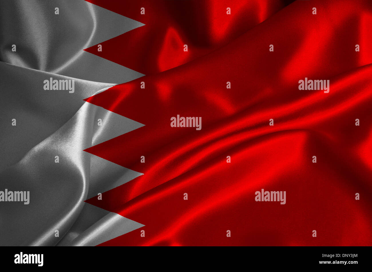 Bahrain Flagge auf seidige Textur. Stockfoto