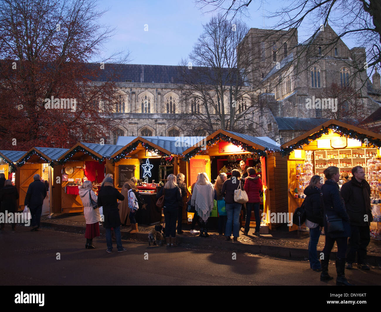 Winchester Kathedrale Weihnachten Markt Hampshire England UK Stockfoto