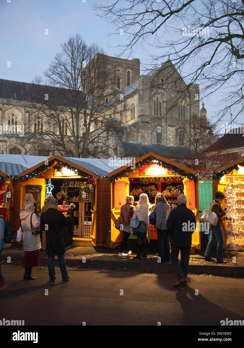 Winchester Kathedrale Weihnachten Markt Hampshire England UK Stockfoto