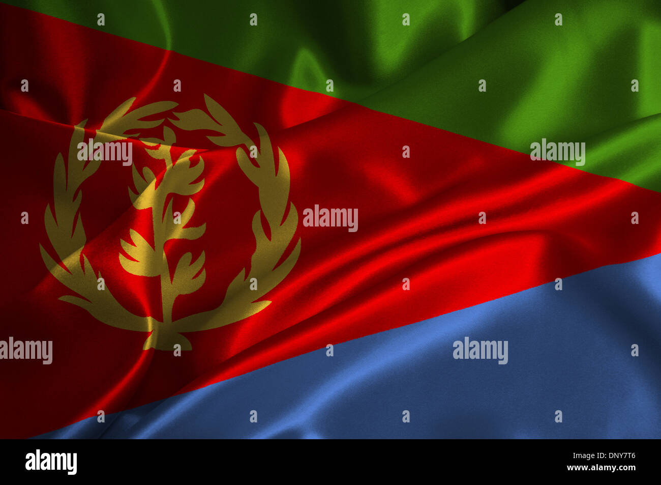Eritrea Flagge auf seidige Textur. Stockfoto