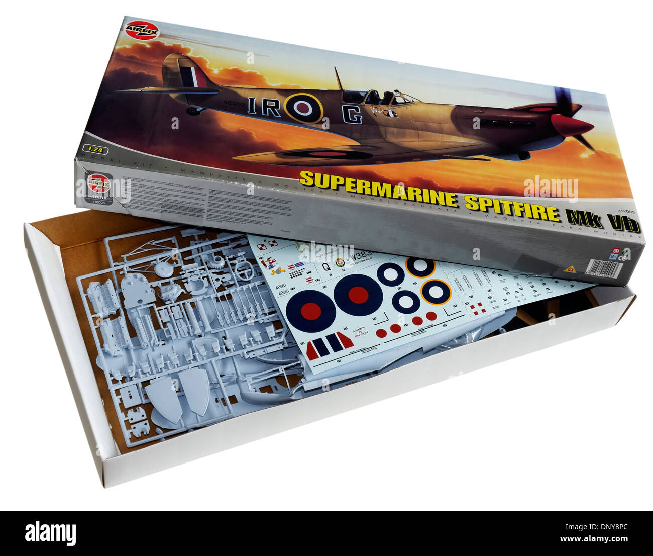 Die klassische 1/24. Skala Airfix Spitfre Kunststoff Maßstab Modell-Bausatz Stockfoto