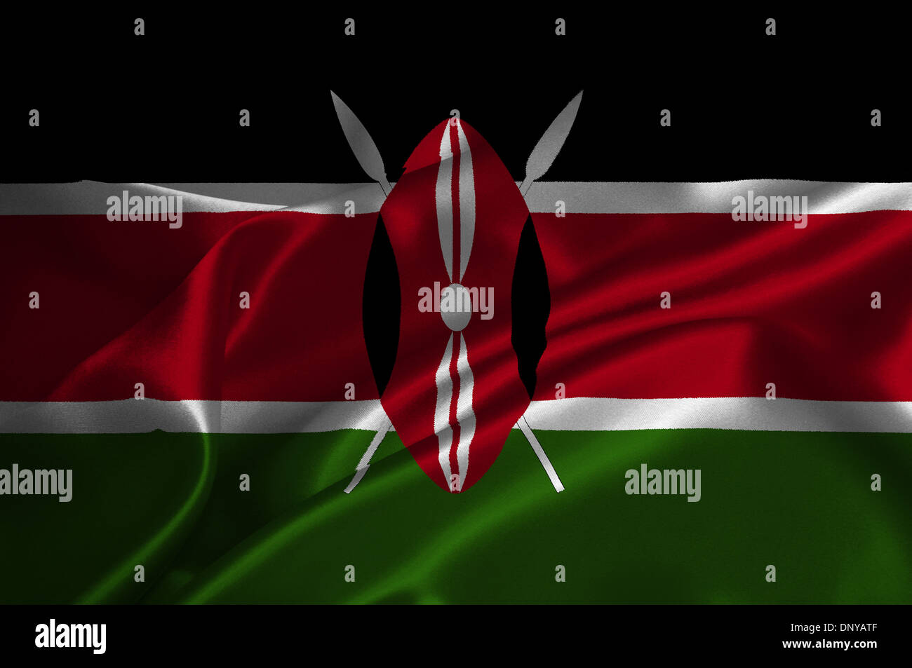 Kenia-Flagge auf seidige Textur. Stockfoto