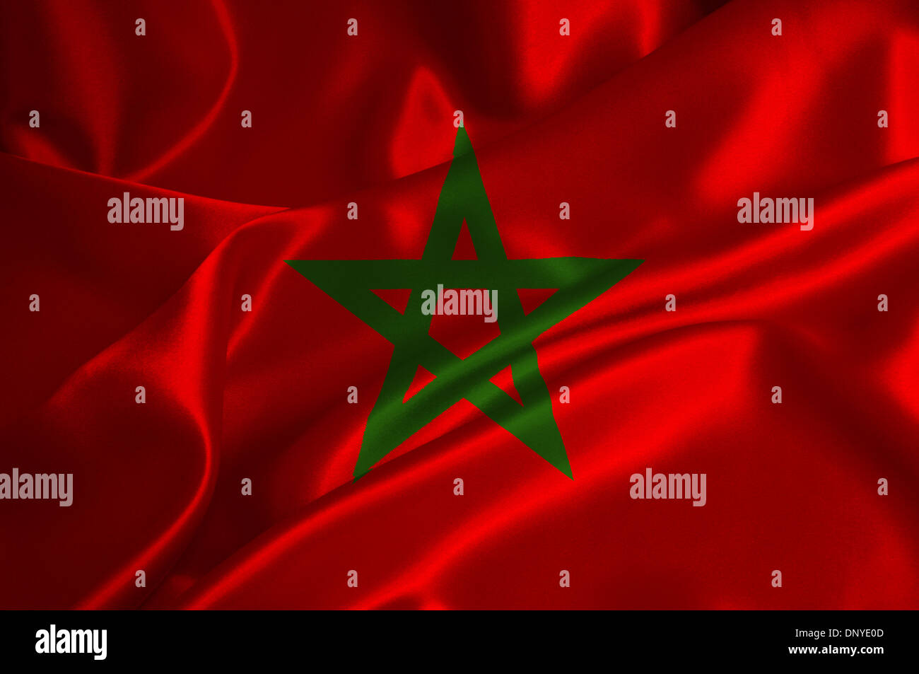 Marokko-Flagge auf seidige Textur. Stockfoto