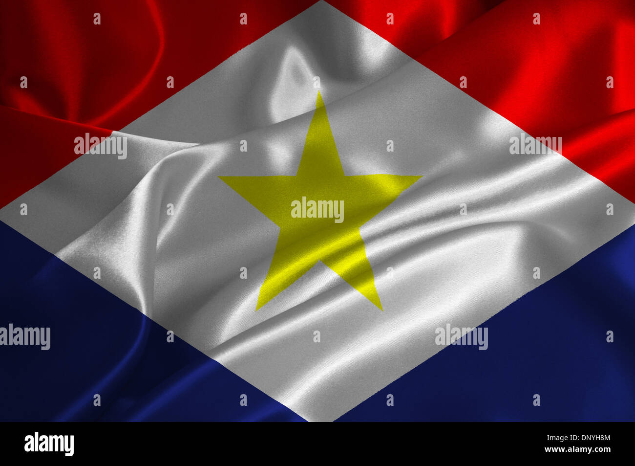 Saba-Flagge auf seidige Textur. Stockfoto