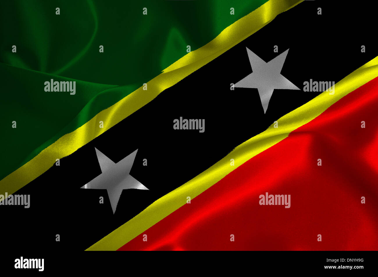 St. Kitts und Nevis-Flagge auf seidige Textur. Stockfoto