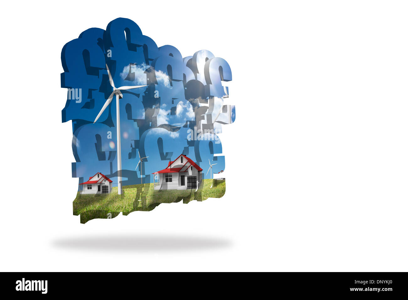 Häuser mit Windkraftanlagen auf abstrakte Bildschirm Stockfoto