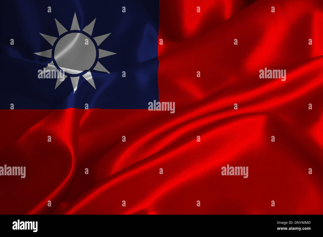 Taiwan-Flagge auf seidige Textur. Stockfoto