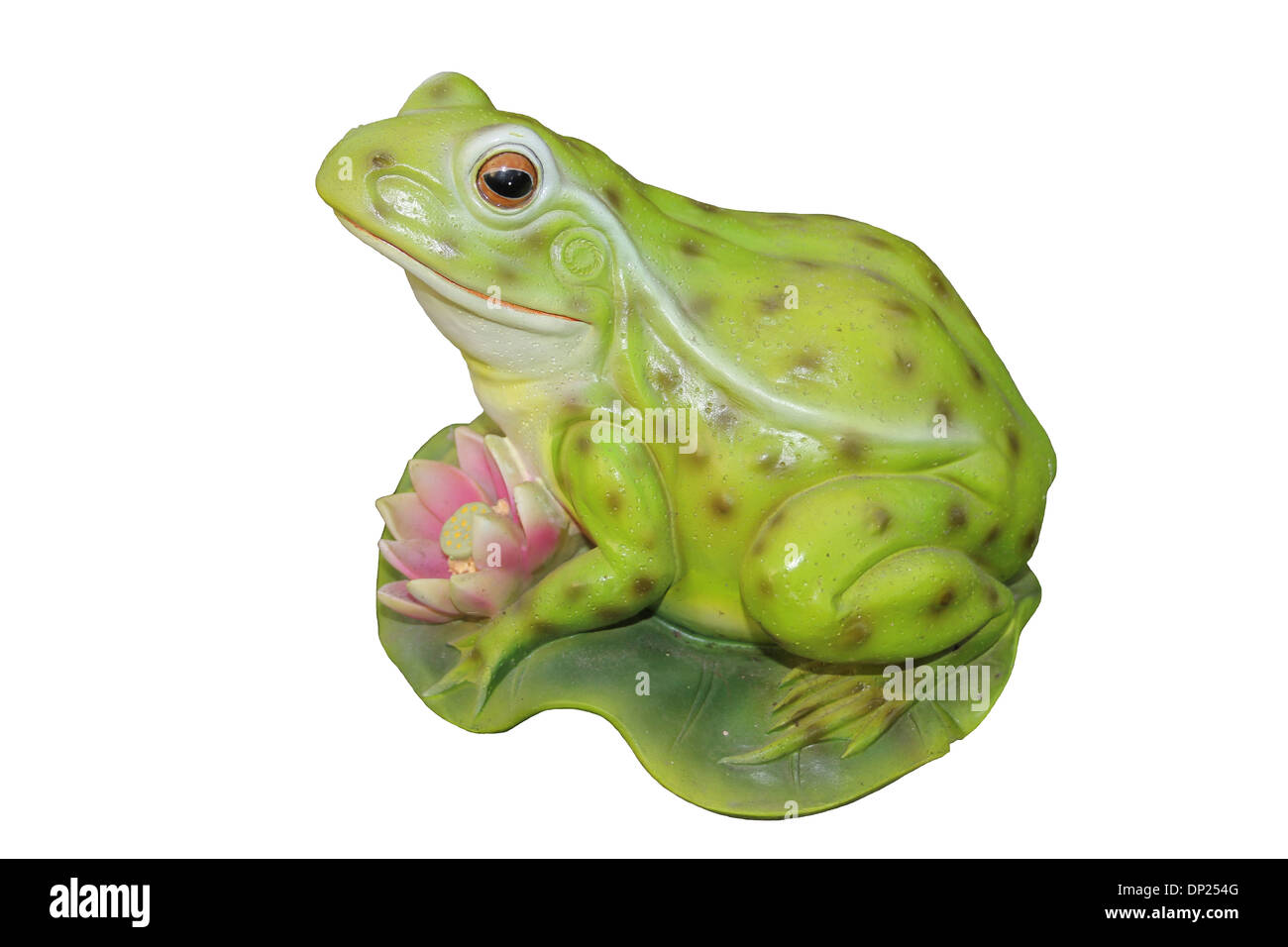 Keramik-Frosch auf Seerosenblatt Stockfoto