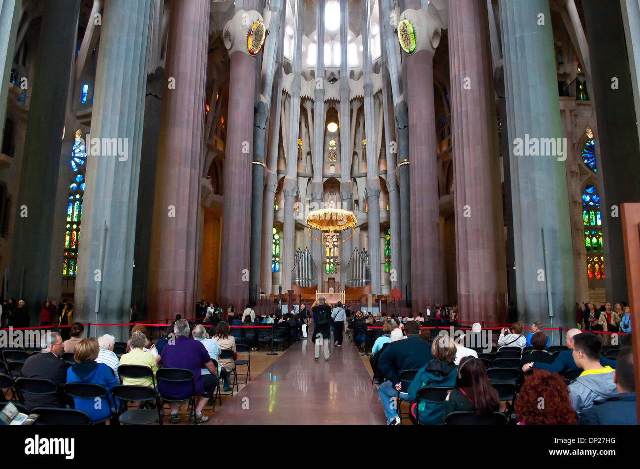 Mittelschiff, Innere der Sagrada Familia, Barcelona, Katalonien, Spanien Stockfoto