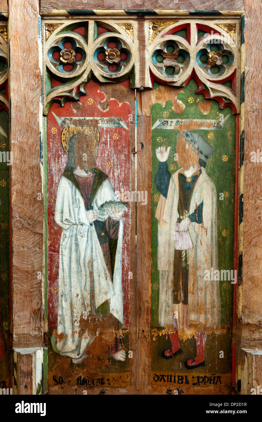 Mittelalterliche Gemälde auf dem Lettner in St. Nikolaus Kirche, Salthouse, Norfolk.  DETAILS IN DER BESCHREIBUNG. Stockfoto