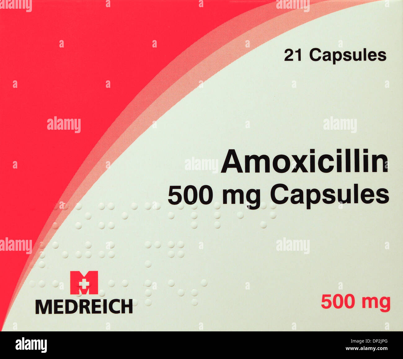 Amoxicillin 500 mg-Tabletten, Kapseln, Pack, antibiotische Arzneimittel, Rezept, ärztlich verordnete Medikamente Penicillin Tablette Medikamente Stockfoto