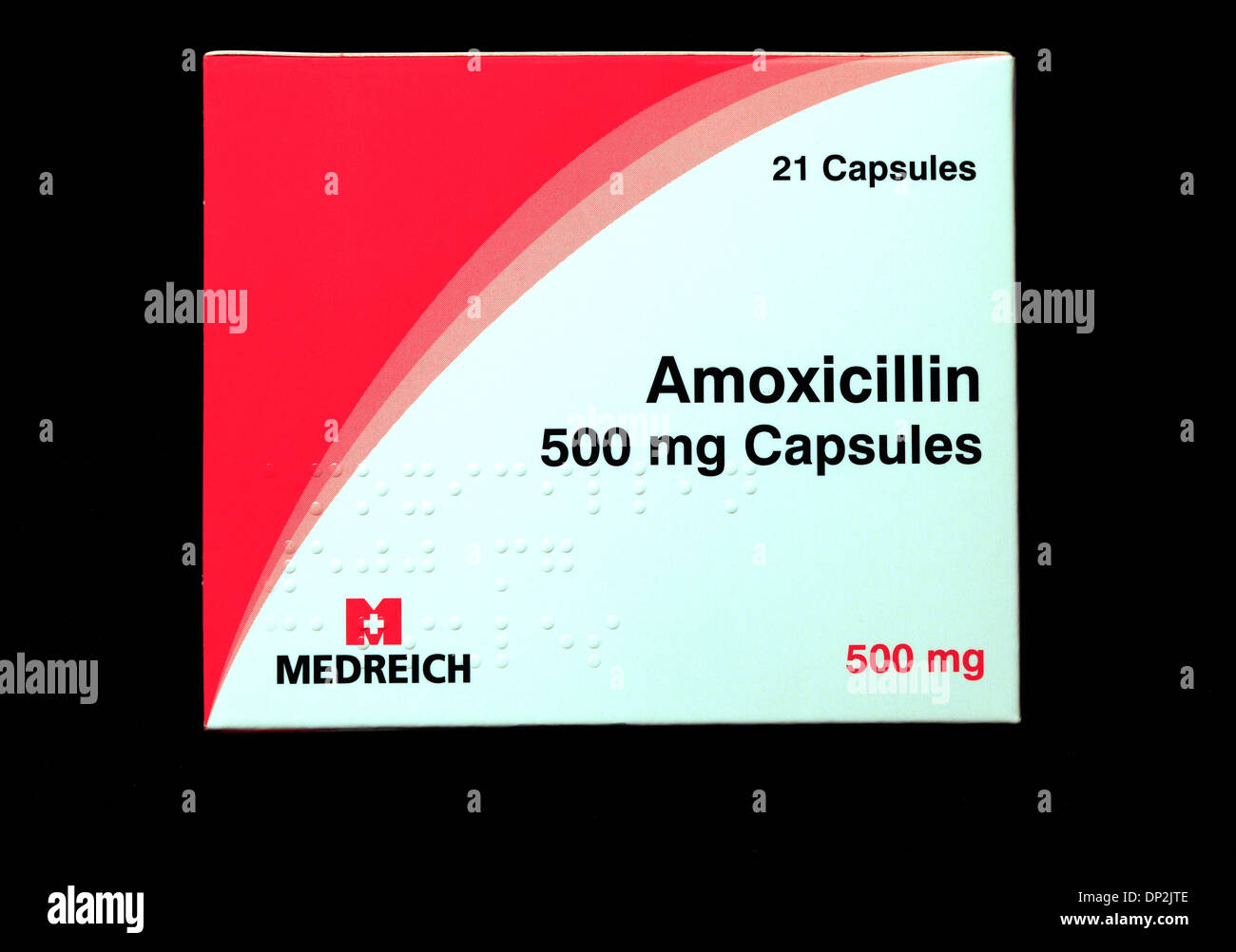 Amoxicillin 500 mg-Tabletten, Kapseln, Pack, antibiotische Arzneimittel, Rezept, ärztlich verordnete Medikamente Penicillin Tablette Medikamente Stockfoto