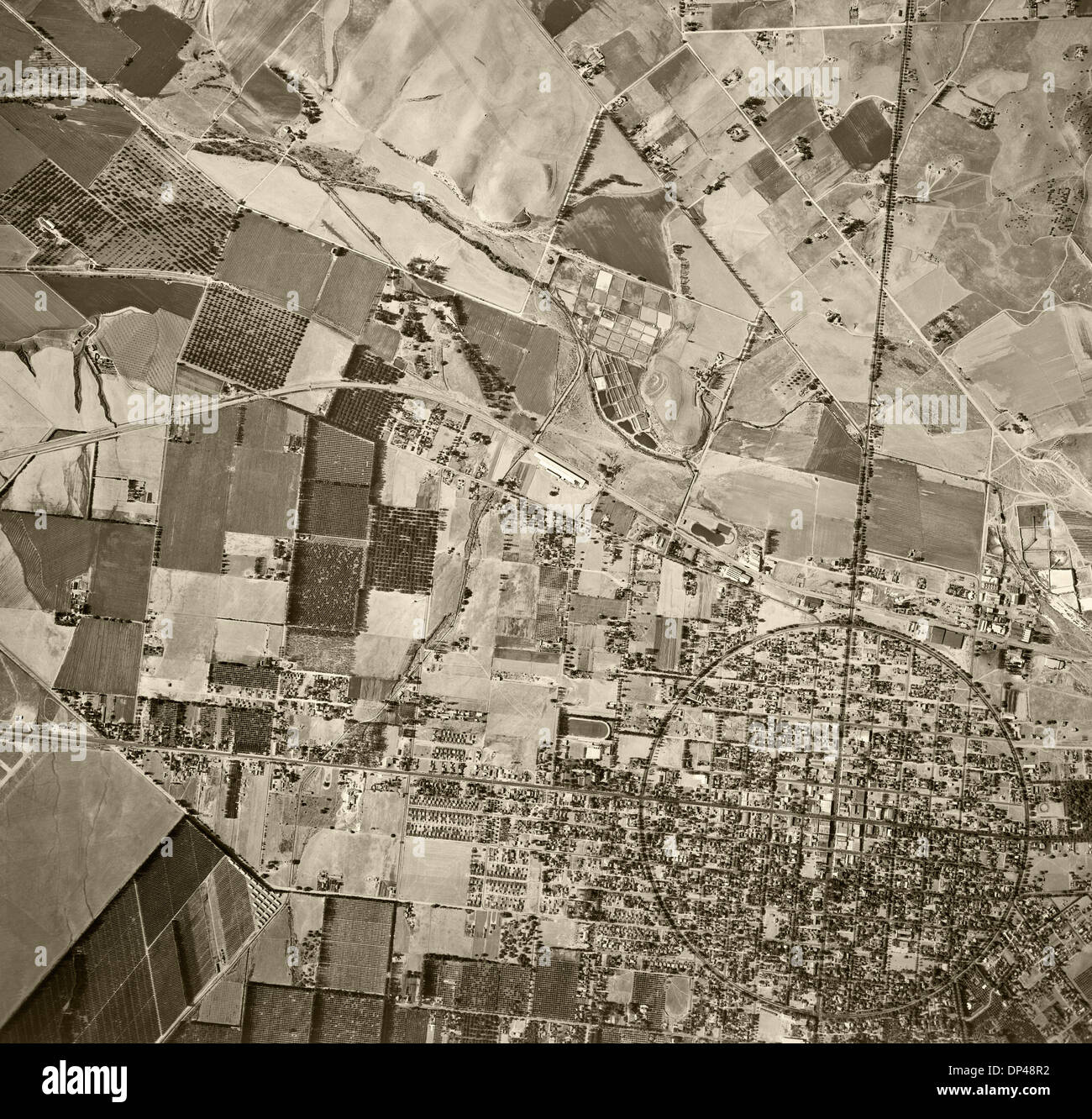 historische Luftaufnahme Corona, Kalifornien, 1948 Stockfoto