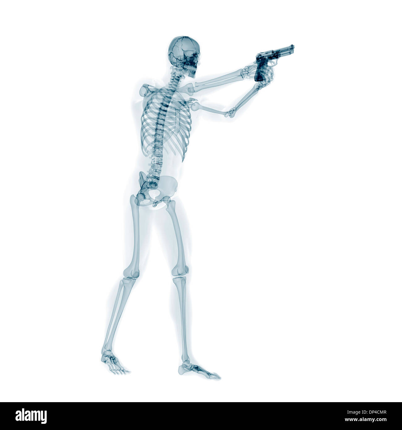 Skelett mit Pistole, Kunstwerk Stockfoto