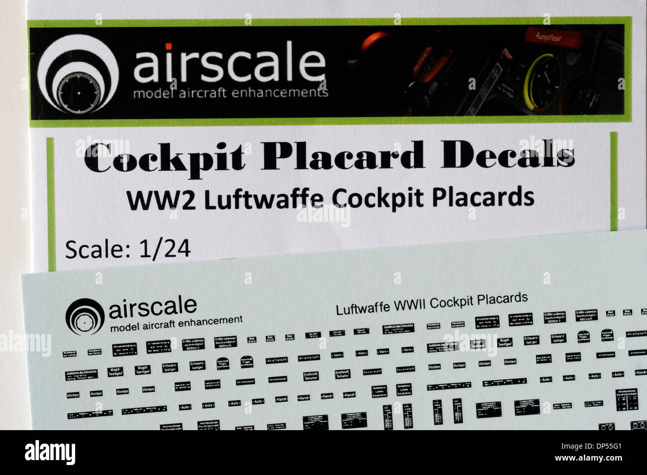 Modelling Aftermarket Decals - 1/24 Skala Luftwaffe Cockpit Details zu skalieren Stockfoto