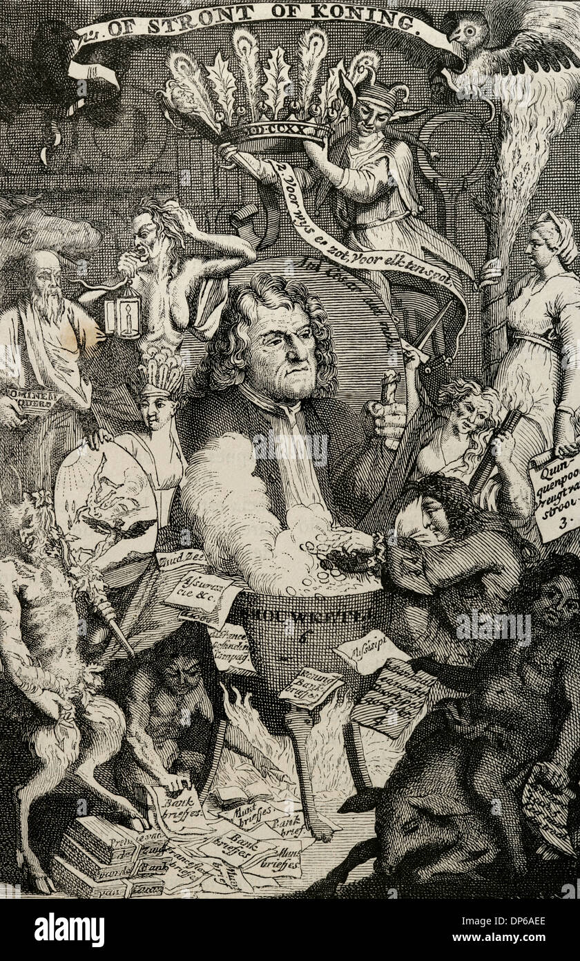 John Law (1671-1729). Schottischer Ökonom. Niederländische satirische Gravur. Stockfoto