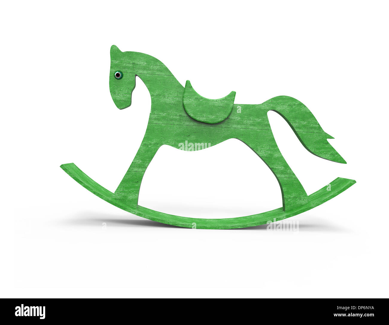 Grünes Pferd Spielzeug auf weißem Hintergrund Stockfoto