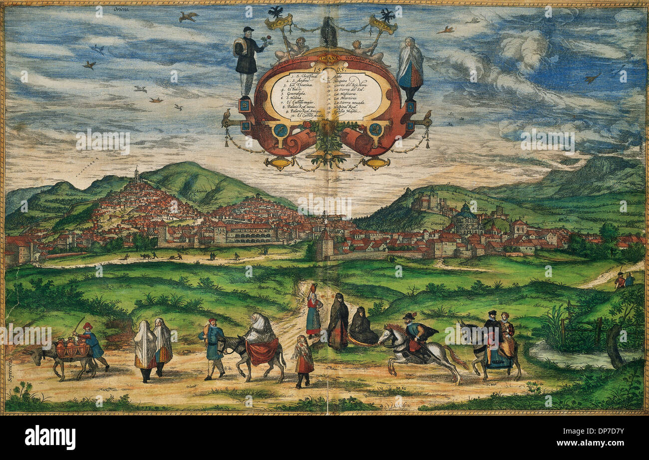 Spanien. Von Granada im Jahre 1563. Panorama der Stadt. Civitates Orbis Terrarum. Von Georg Braun (1541-1622) und Franz Hogenbergs (1536-1590). Stockfoto
