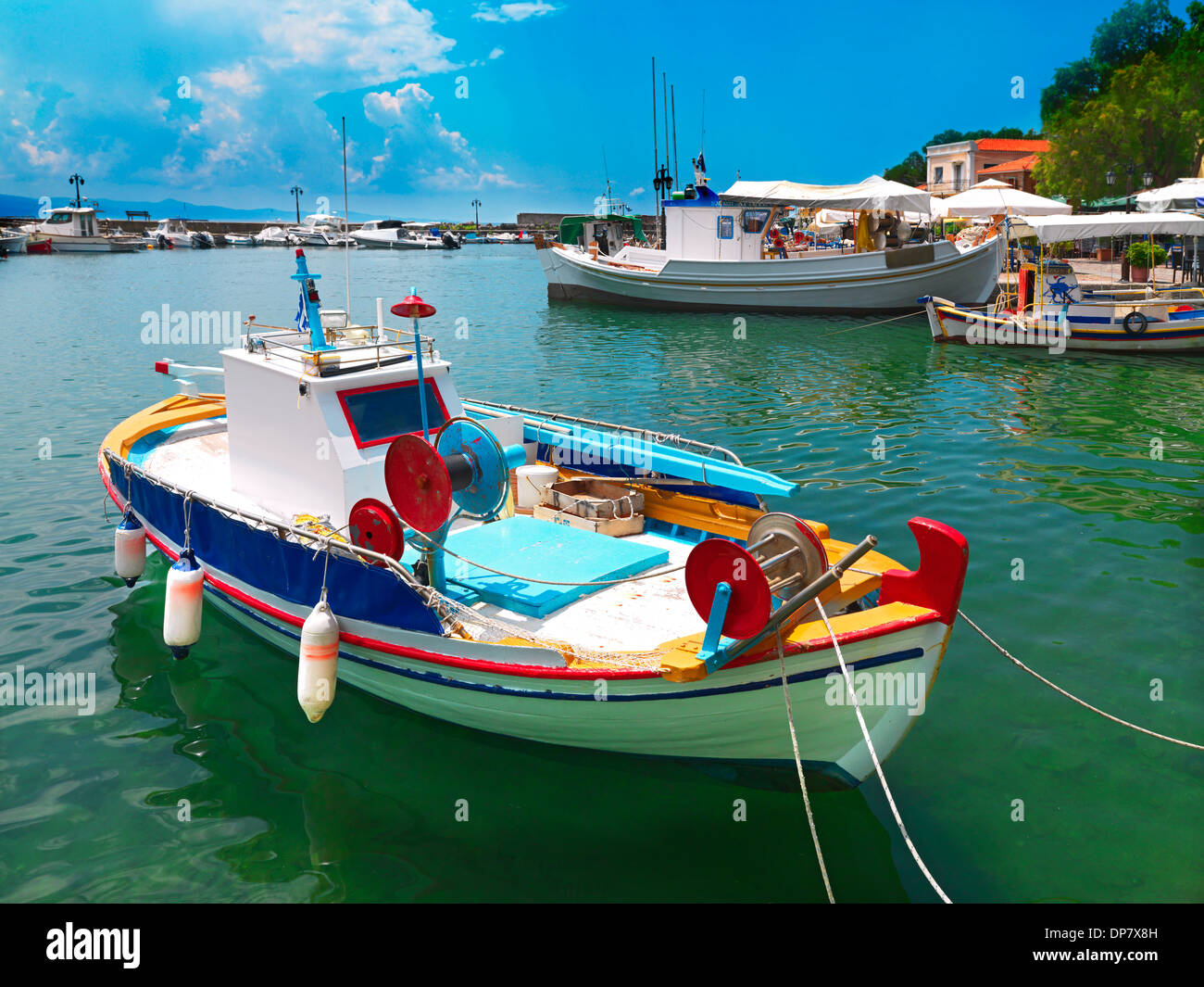 der Hafen von Molivos, Dorf auf der Insel Lesbos in Griechenland Stockfoto
