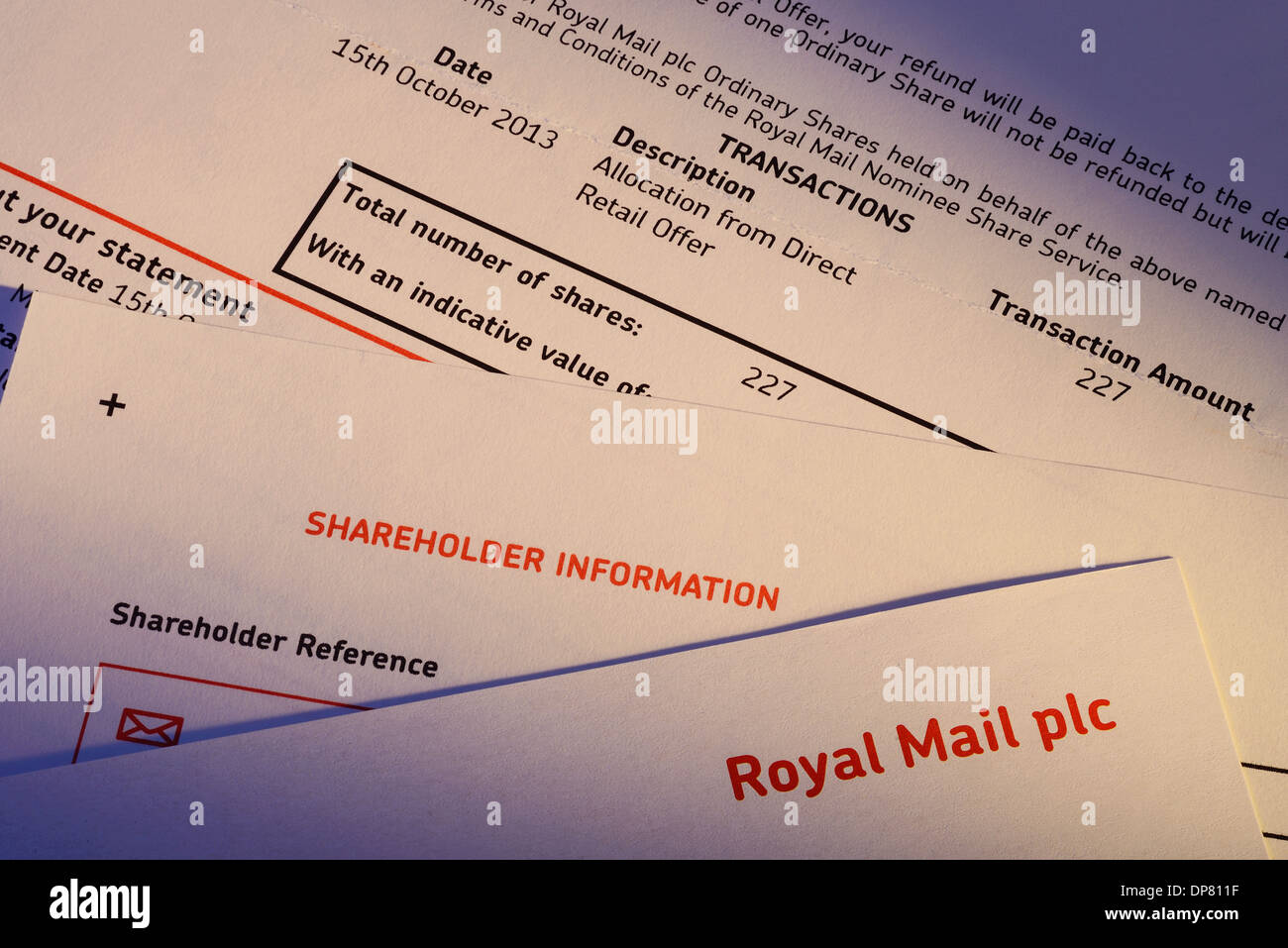 Aktienzertifikat für Royal Mail Plc Stockfoto