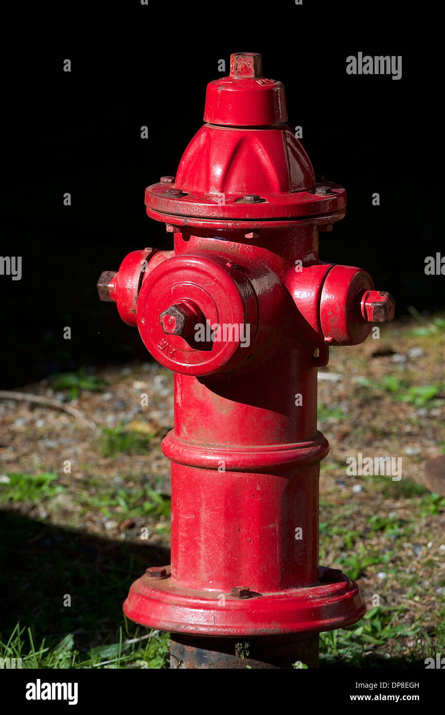 Red Fire Hydrant, Wickaninnish Beach, Ucluelet, Britisch-Kolumbien, Kanada Stockfoto