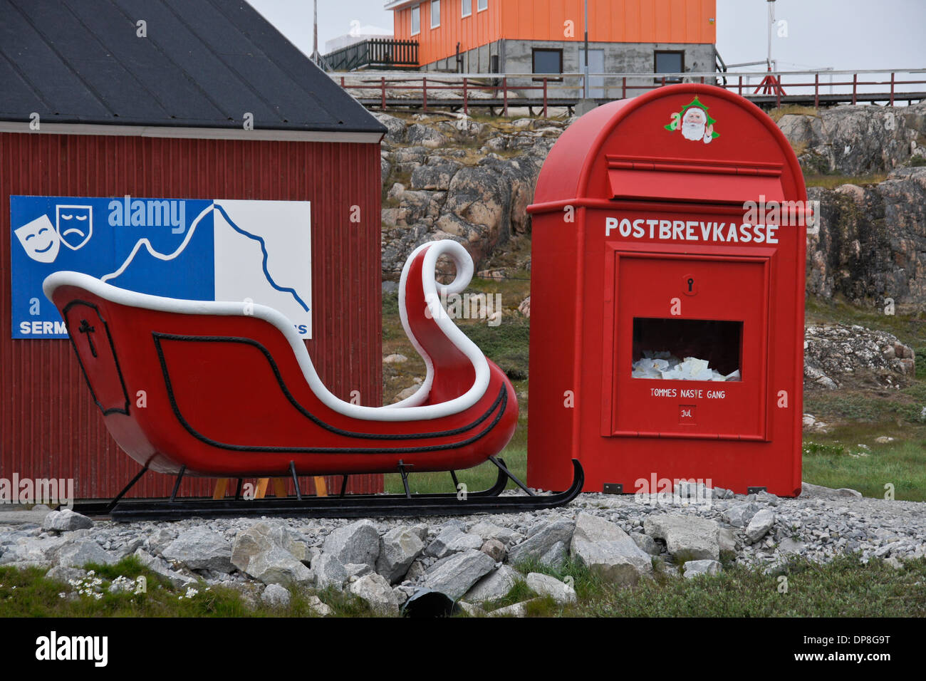 Santa Claus Schlitten und Postfach, Ilulissat, Westgrönland Stockfoto