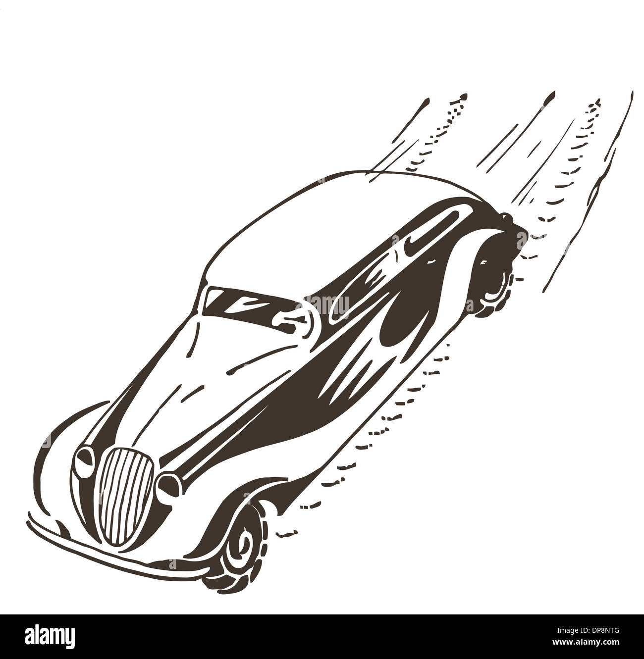 Altes Auto racing mit hoher Geschwindigkeit, hinterlässt eine Spur Stockfoto