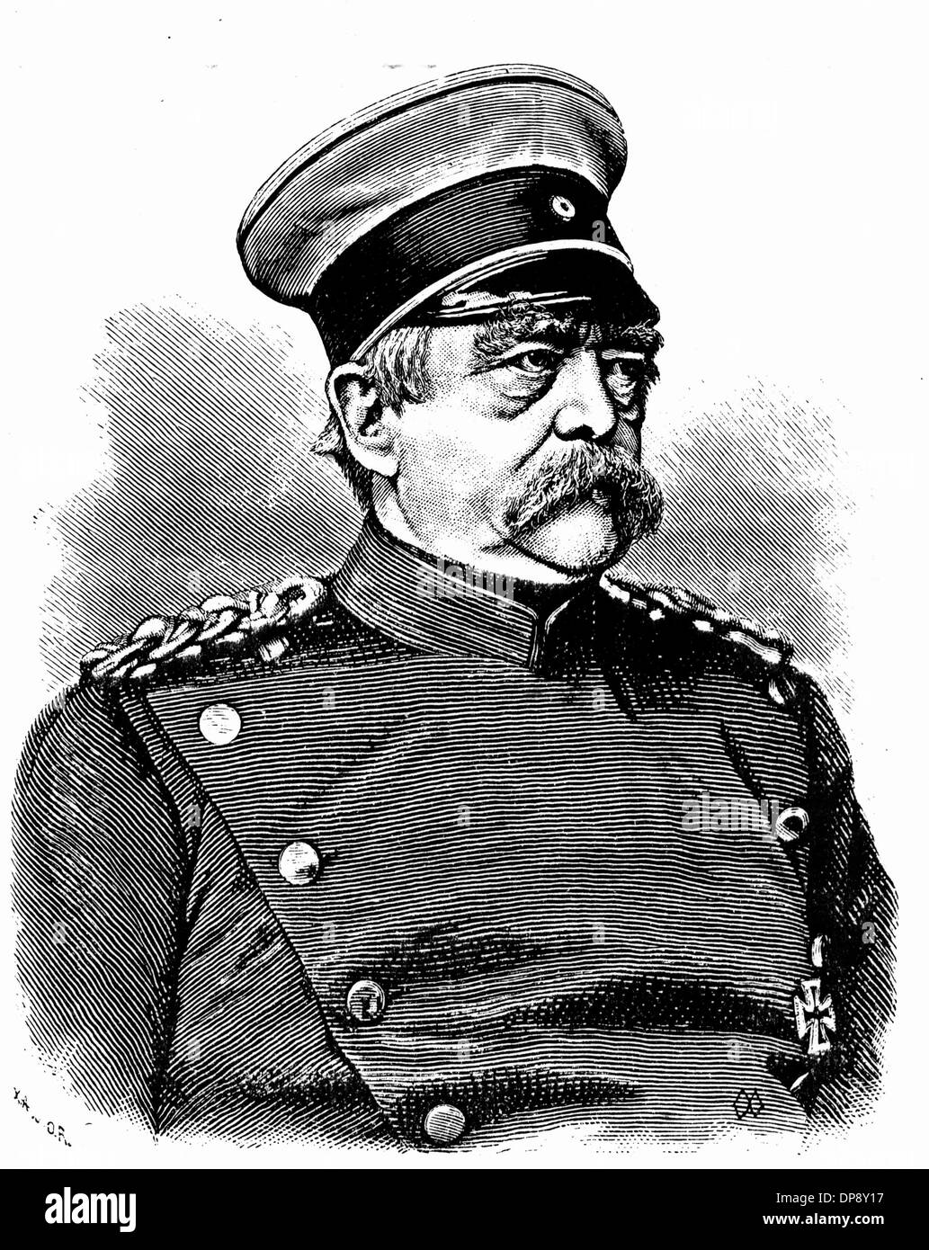 Zeichnung des deutschen Staatsmannes Otto von Bismarck. Bismarck war Reichskanzler von 1871 bis 1890. Seine Einführung der Sozialversicherung gilt heute als epochale. Stockfoto