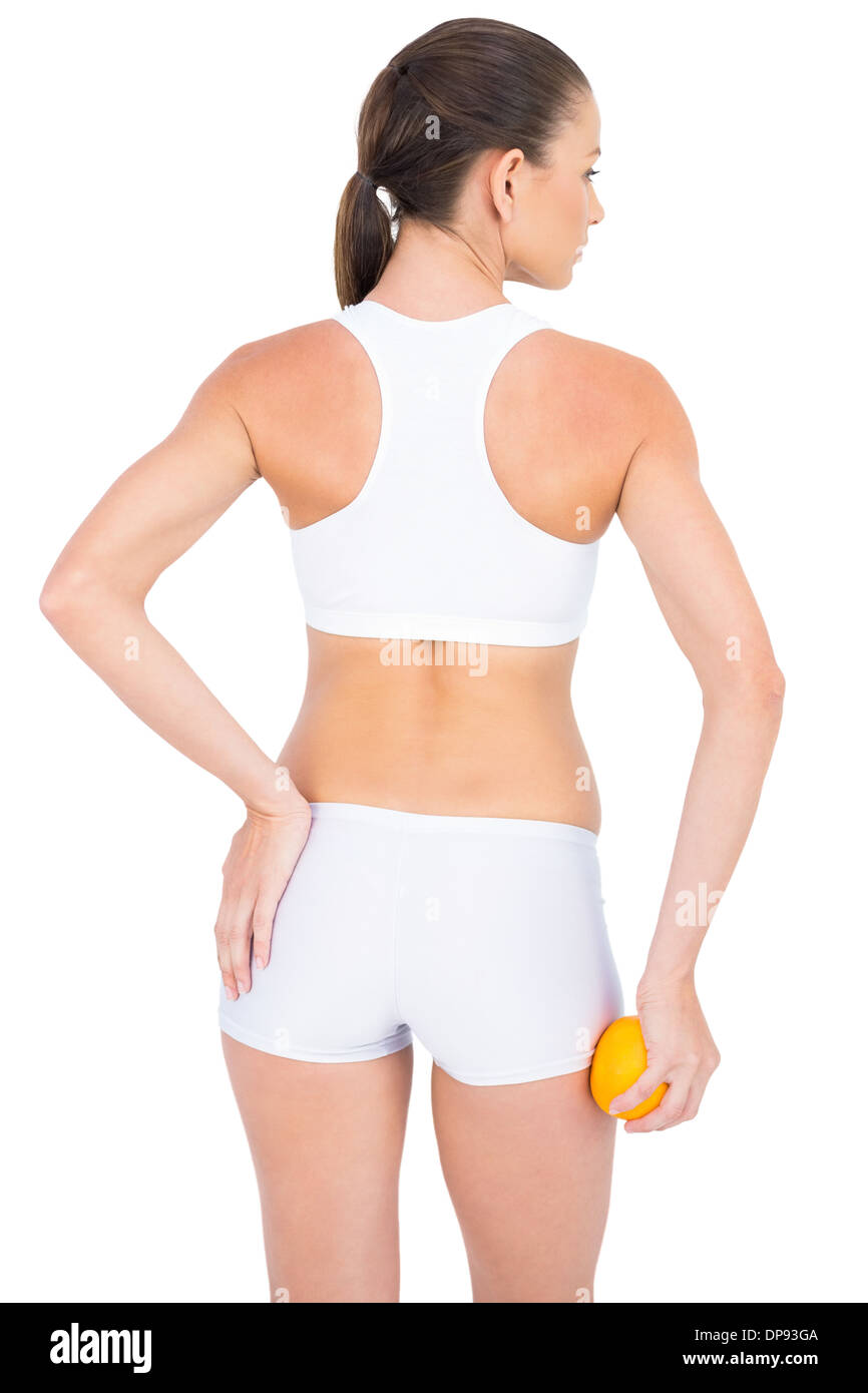 Rückansicht des Fit Frau leiden unter schmerzhaften Becken Stockfoto