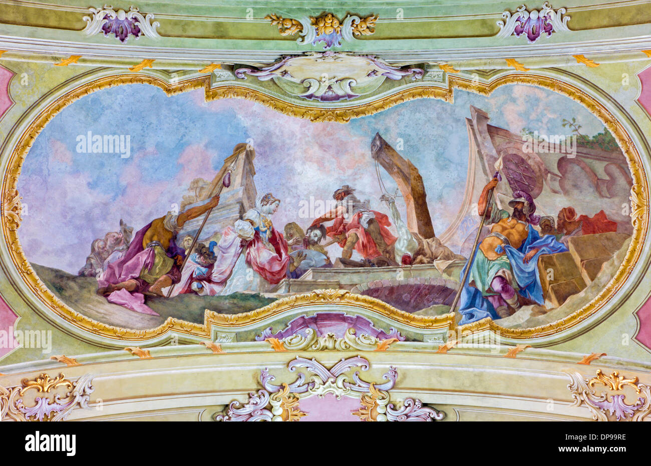 Jasov - Enthauptung des Hl. Johannes der Täufer-Fresko von Johann Lucas Kracker auf Barockdecke aus Premonstratesian Kloster Stockfoto