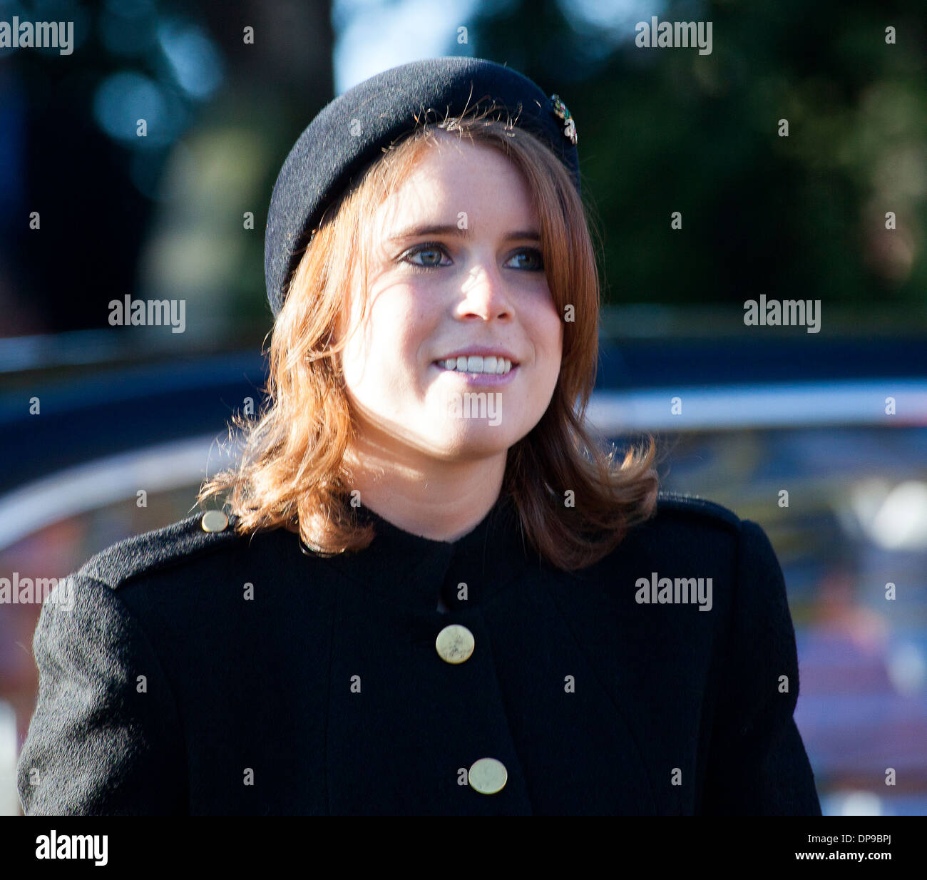 Prinzessin Eugenie besucht den königlichen Familie Service in Sandringham am Weihnachtstag 2013 Stockfoto