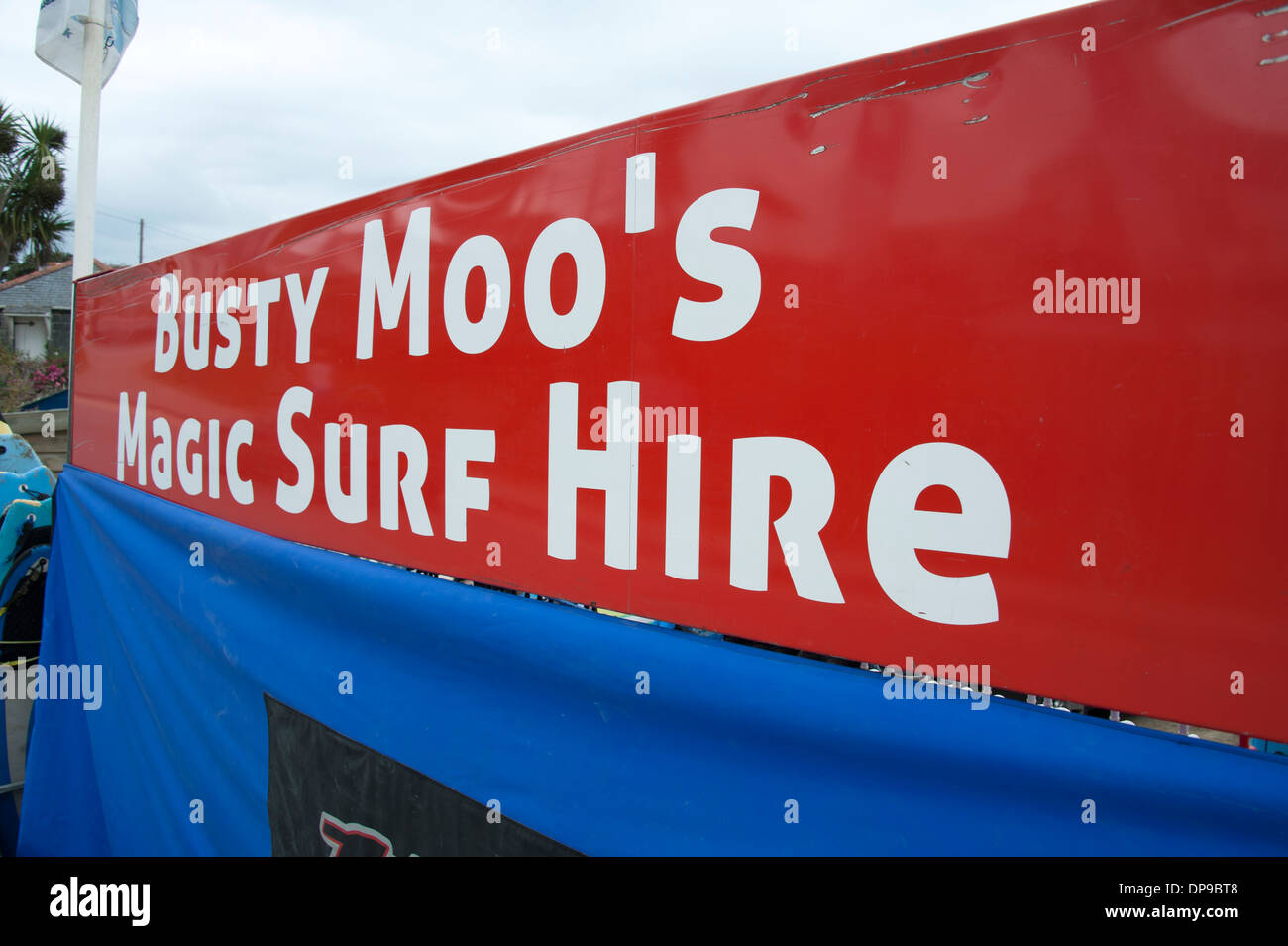 Vollbusige Moo Moos magische Surf Verleih lustigen Zeichen Stockfoto