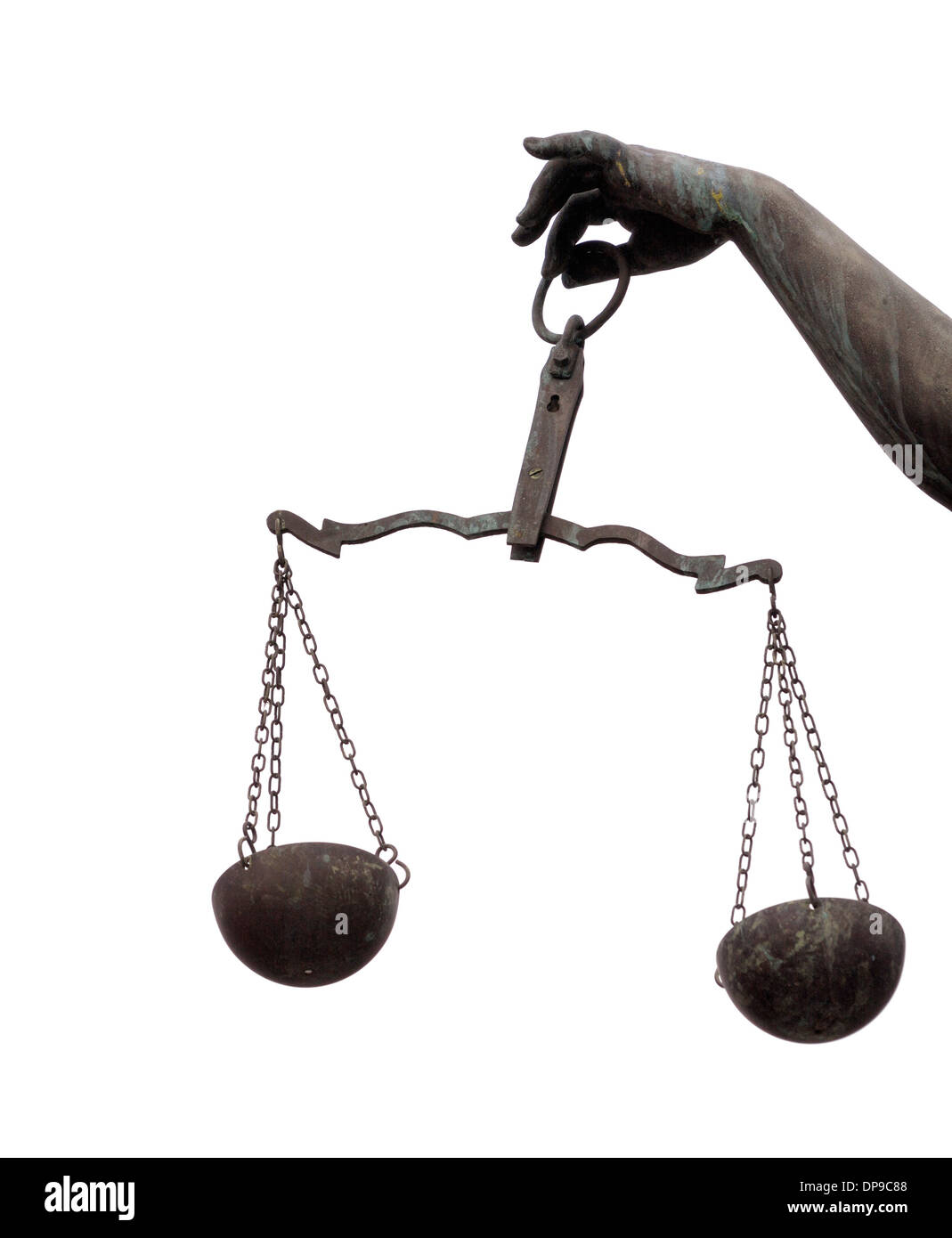 Waagen - Teil der Justitia (Justitia) Skulptur auf dem Roemerberg Platz in Frankfurt am Main, erbaut 1887. Stockfoto