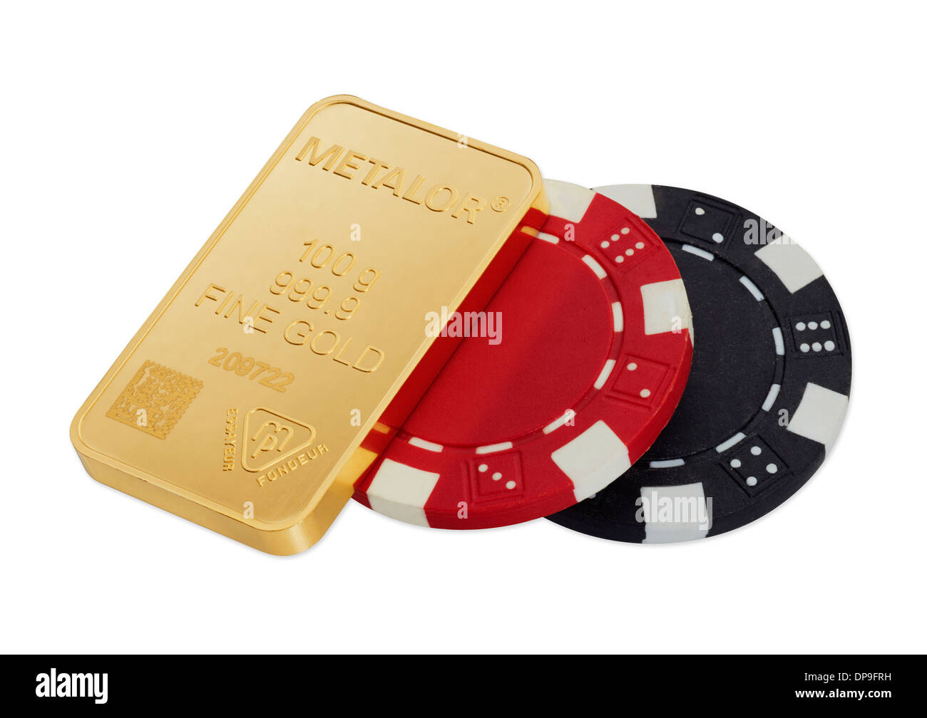 Goldbarren und Poker-chips Stockfoto