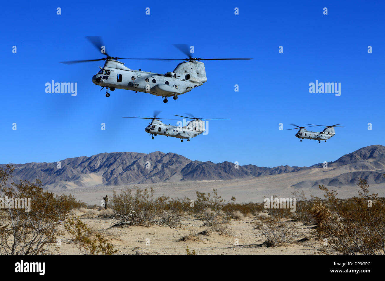 US-Marinekorps CH-46E Sea Knight Transporthubschrauber Stockfoto