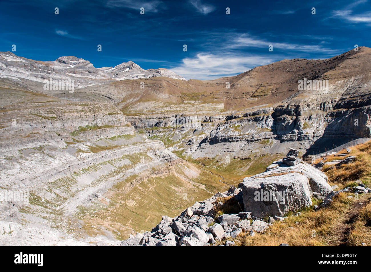 Circo de Cotatuero und Monte Perdido in den Nationalpark Ordesa-Tal von Faja de Las Flores Stockfoto