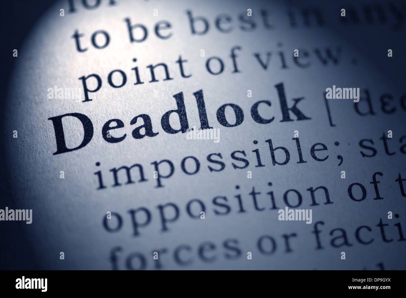 Gefälschte Wörterbuch, Wörterbuch-Definition des Wortes Deadlocks. Stockfoto