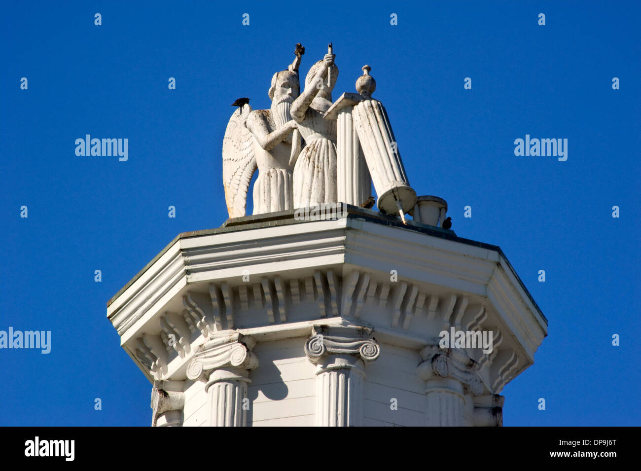 Skulptur auf der Freimaurer-Tempel Gebäude in Mendocino, Kalifornien Stockfoto