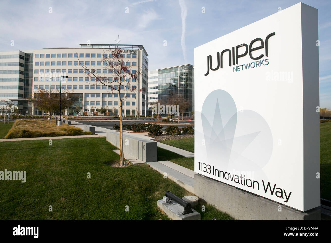 Der Hauptsitz von Juniper Networks in Sunnyvale, Kalifornien. Stockfoto