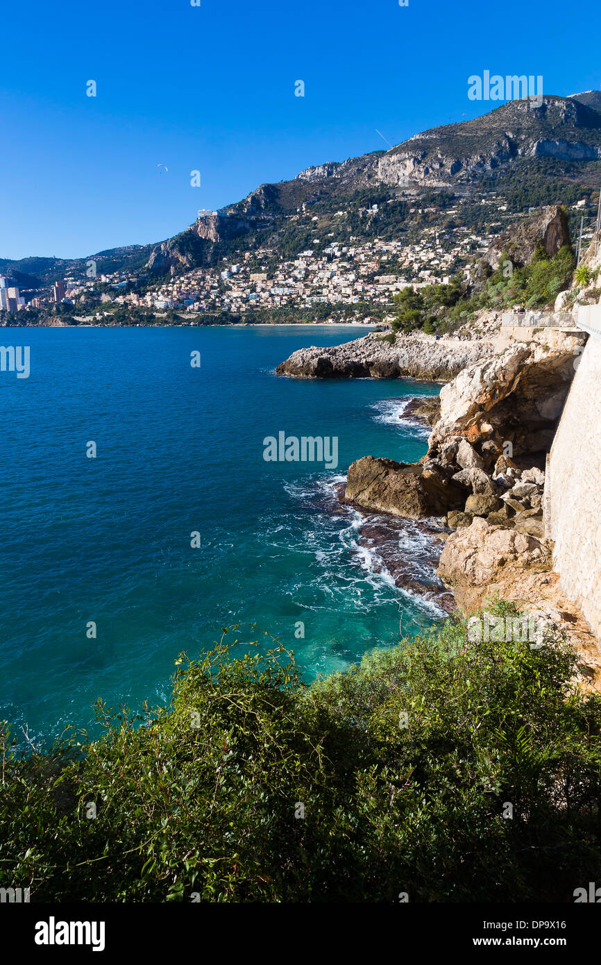 Panorama der Küste Fuß von Roquebrune Monaco Stockfoto