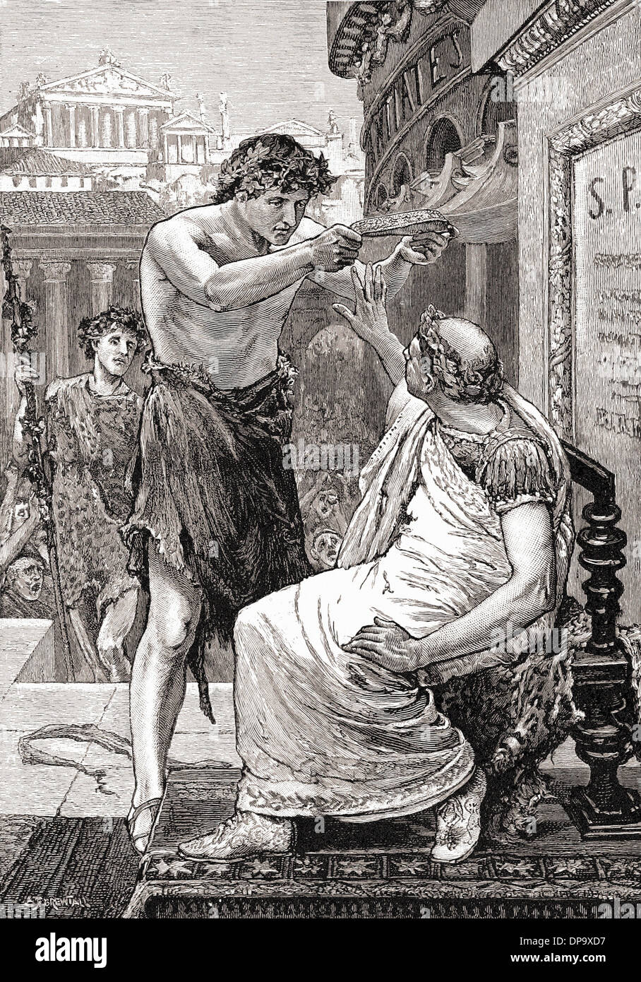 Julius Caesar sich weigern die Krone angeboten von Anthony - British Gravur XIX th Jahrhundert Stockfoto