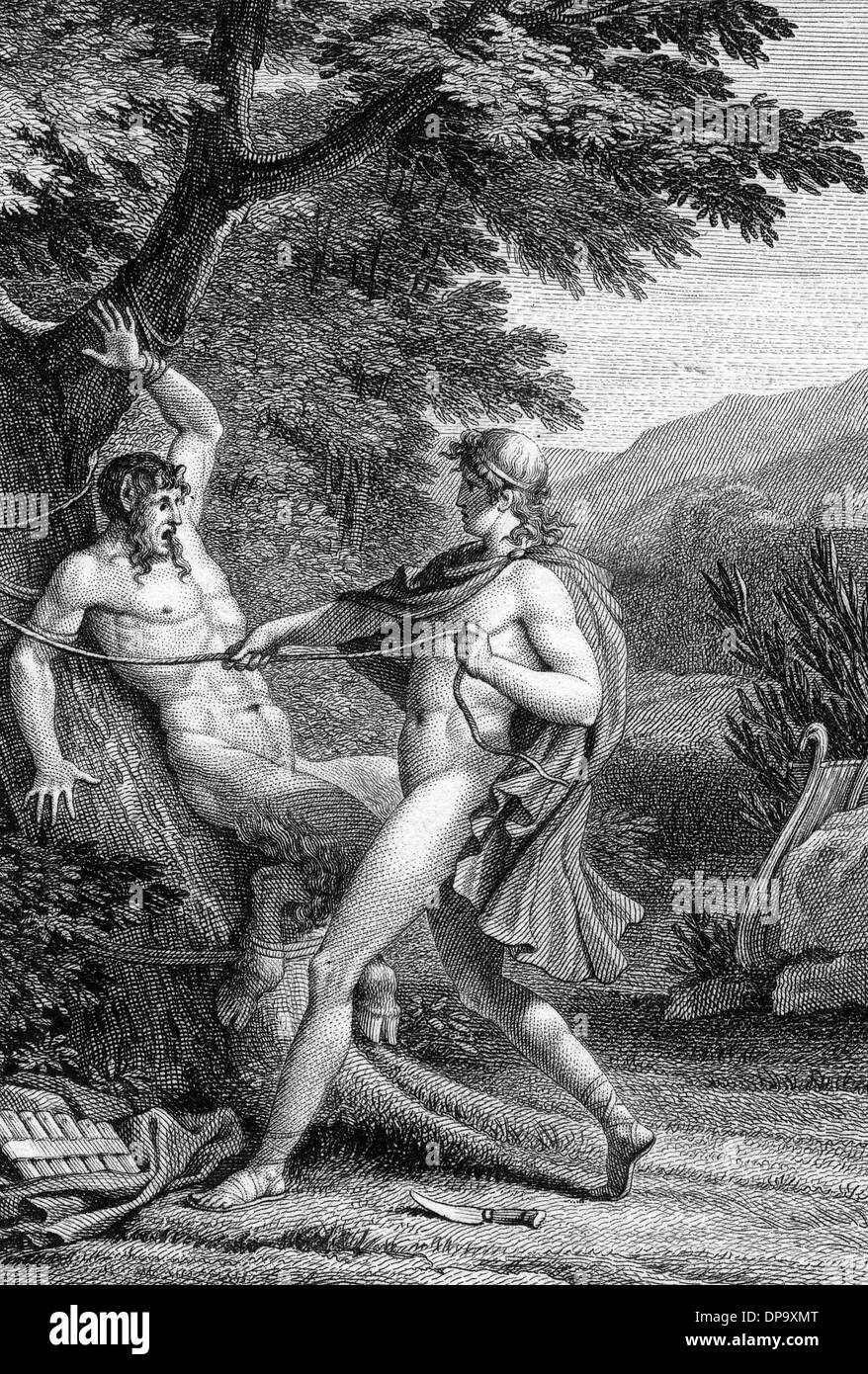 Apollo Flays Marsyas Stockfoto