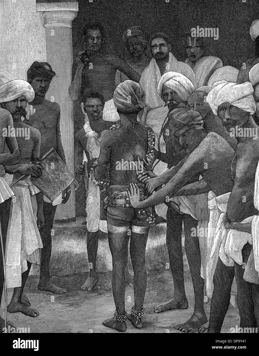 FAKIR MIT HAKEN AUF DER RÜCKSEITE Stockfoto