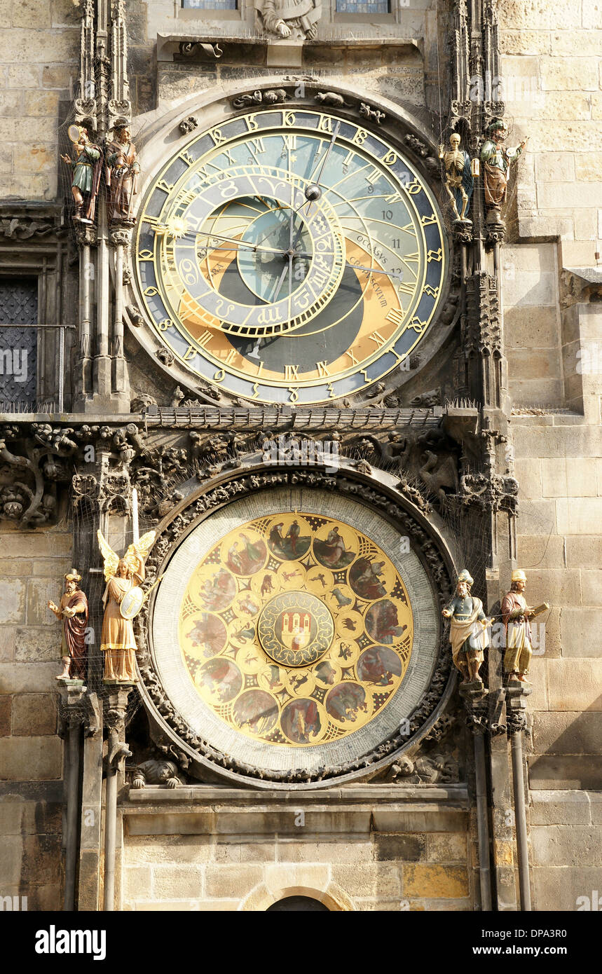 Der Prager Orloj oder astronomischen Uhr-Altstädter Rathaus. Prag. Tschechische Republik. Stockfoto